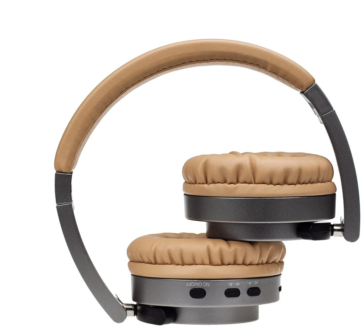 BLUETOOTH-KOPFHÖRER MIT MIKRO - Chromfarben/Beige, Design, Leder/Kunststoff (17/19,5cm)