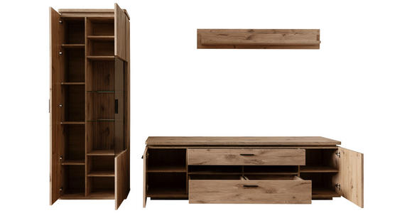 WOHNWAND 3-teilig  in Eichefarben  295/208/50 cm  - Eichefarben/Anthrazit, KONVENTIONELL, Glas/Holzwerkstoff (295/208/50cm) - Cantus