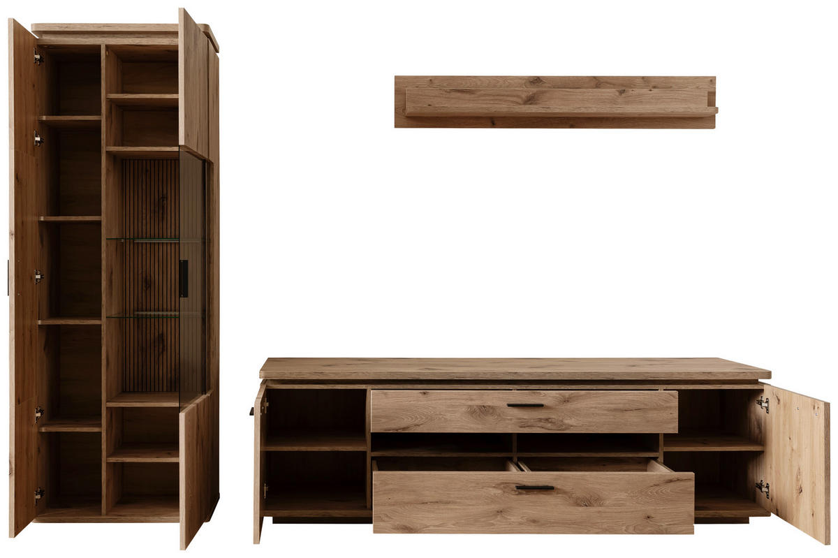 WOHNWAND 3-teilig  in Eichefarben  295/208/50 cm  - Eichefarben/Anthrazit, KONVENTIONELL, Glas/Holzwerkstoff (295/208/50cm) - Cantus