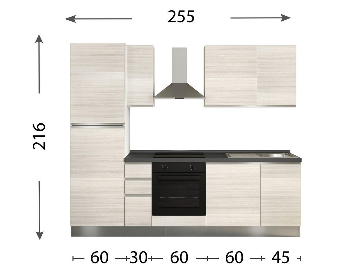 KÜCHENBLOCK 255 cm   in Eukalyptusholzfarben  - Eukalyptusholzfarben/Lavagrau, MODERN, Holzwerkstoff/Kunststoff (255cm) - MID.YOU