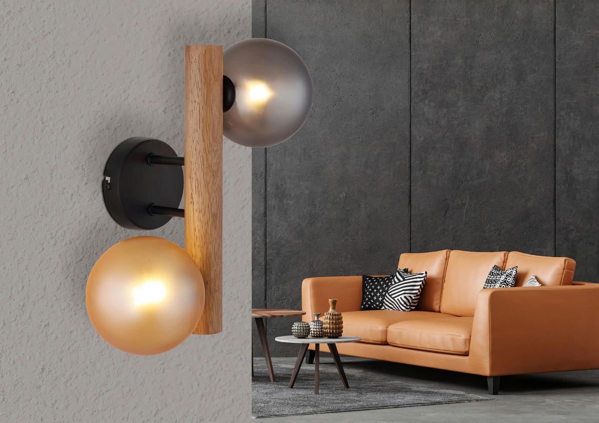 WANDLEUCHTE 16,5/32 cm   - Dunkelbraun/Schwarz, Basics, Glas/Holz (16,5/32cm) - Globo
