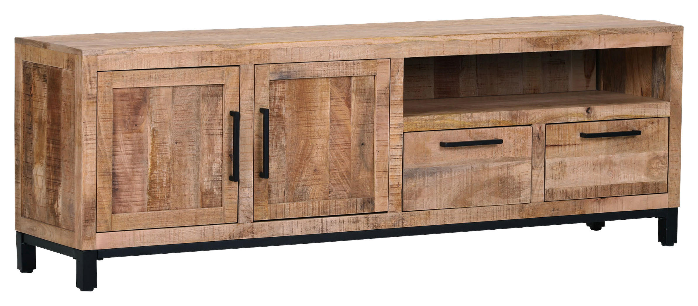 LOWBOARD RIO  in 180/60/40 cm  - Schwarz/Naturfarben, Design, Holz/Metall (180/60/40cm) - Landscape