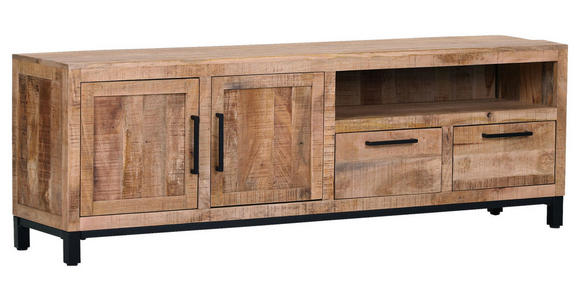 LOWBOARD RIO  in 180/60/40 cm  - Schwarz/Naturfarben, Design, Holz/Metall (180/60/40cm) - Landscape