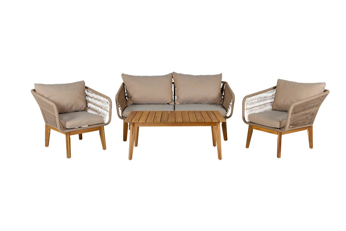 LOUNGEGRUPP 4 delar  - beige/akaciefärgad, Klassisk, metall/trä (164/75null) - Gardenson
