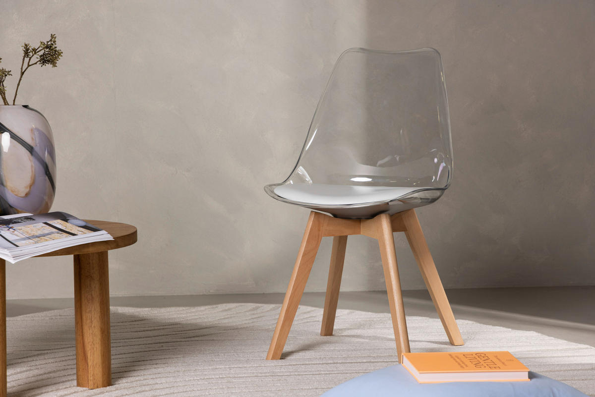 STOLSET 2 styck läderimitation (vegan)  - vit/björkfärgad, Design, trä/textil (49/85/50cm) - Livetastic