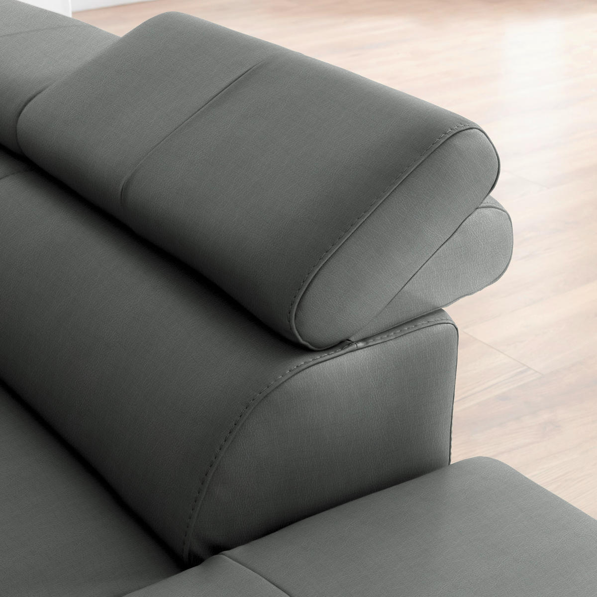ECKSOFA in Echtleder Anthrazit  - Anthrazit/Schwarz, Design, Leder/Metall (256/220cm) - Celina Home
