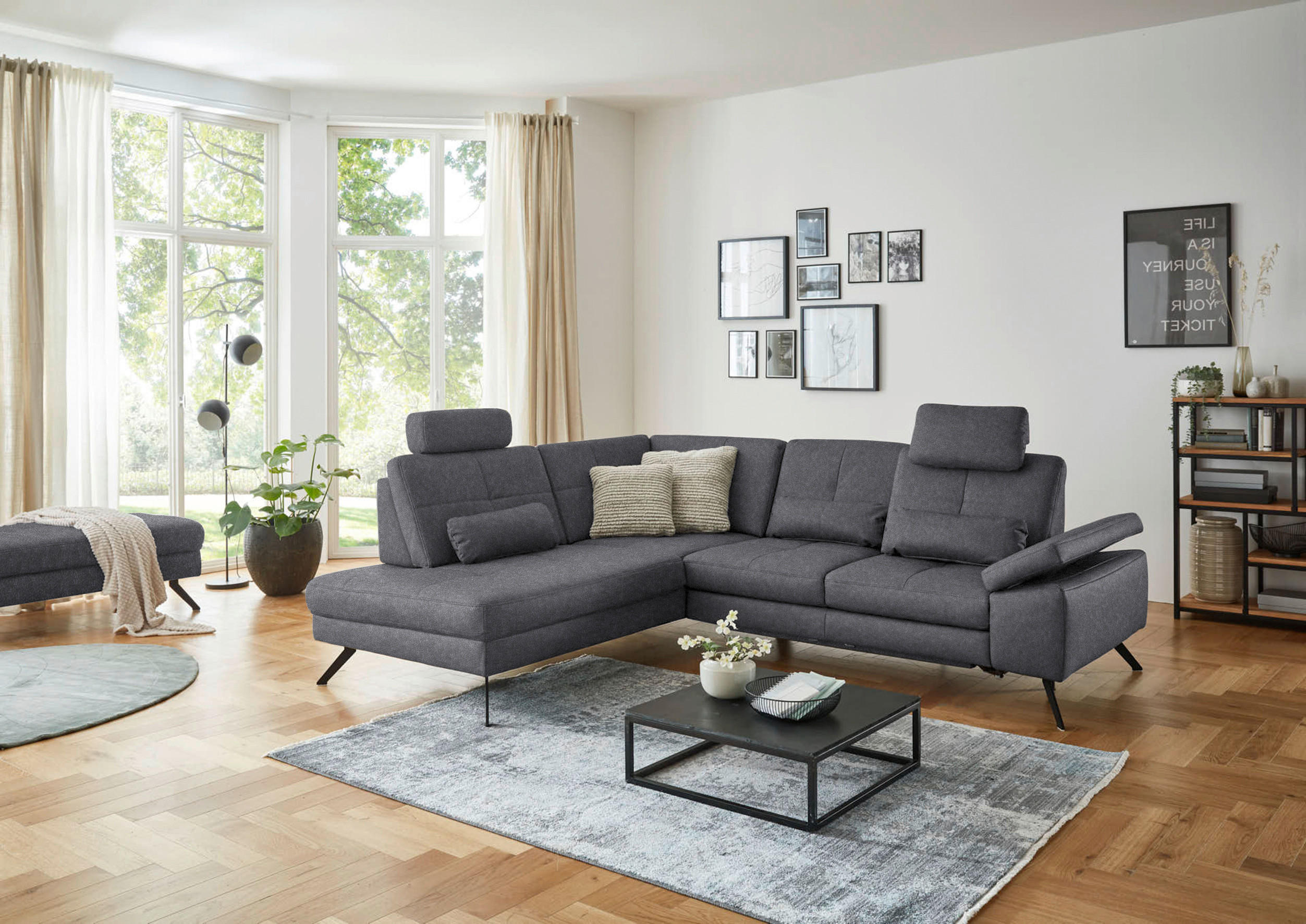 ECKSOFA in Lederlook, Mikrofaser Grau  - Schwarz/Grau, Design, Textil/Metall (194/261cm) - Beldomo System