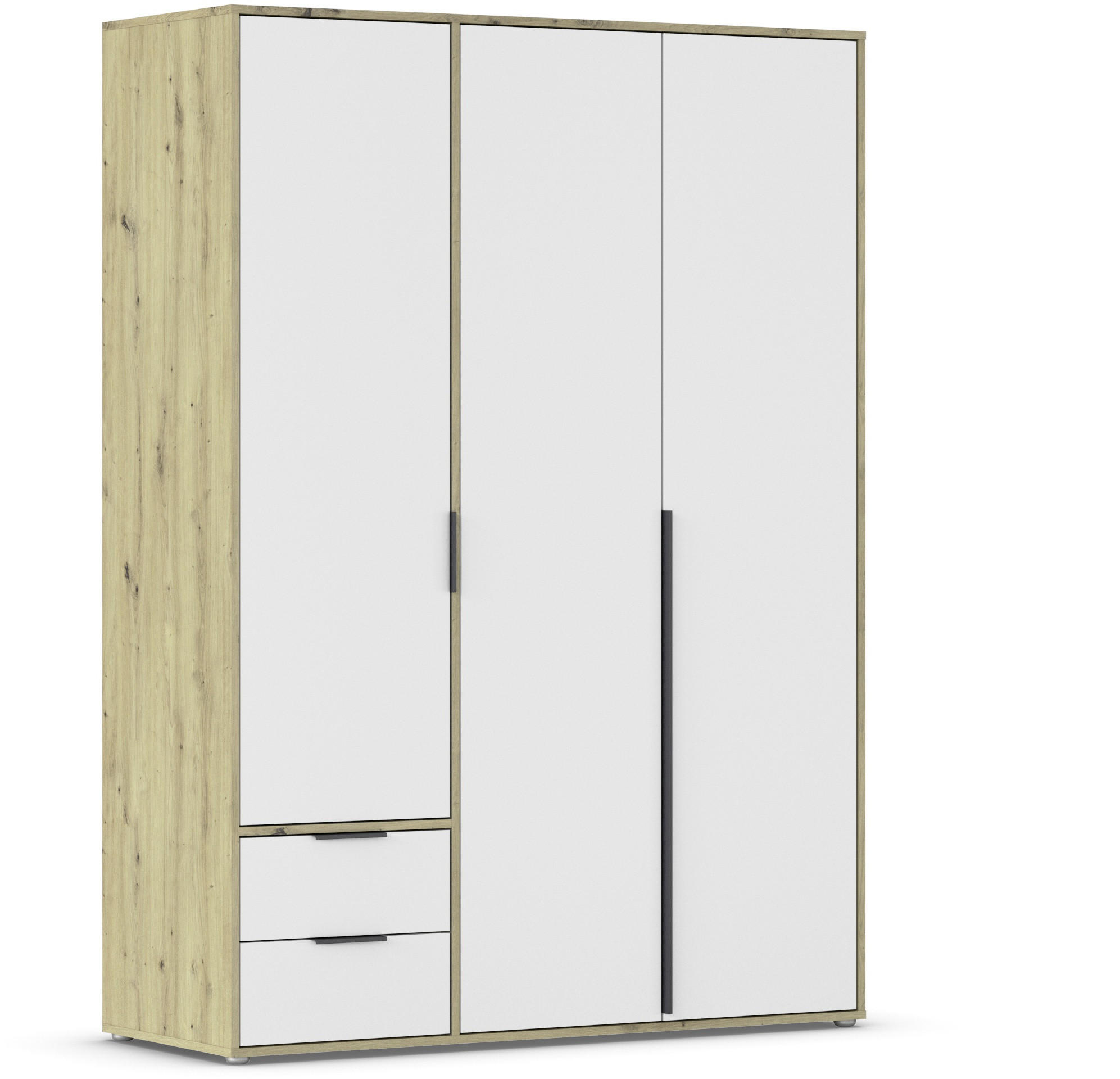 DREHTÜRENSCHRANK 140/194/53 cm 3-türig Weiß, Eiche Artisan  - Weiß/Eiche Artisan, Basics, Holzwerkstoff/Metall (140/194/53cm) - Boxxx