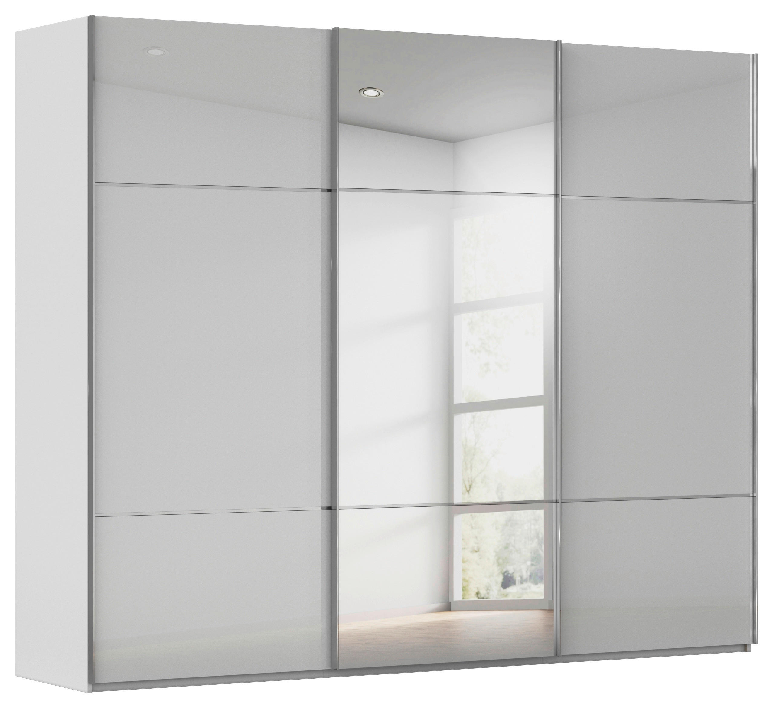 SCHWEBETÜRENSCHRANK 242/223/68 cm,  in Grau, 3 Tür(en)  - Chromfarben/Grau, KONVENTIONELL, Glas/Holzwerkstoff (242/223/68cm) - Novel