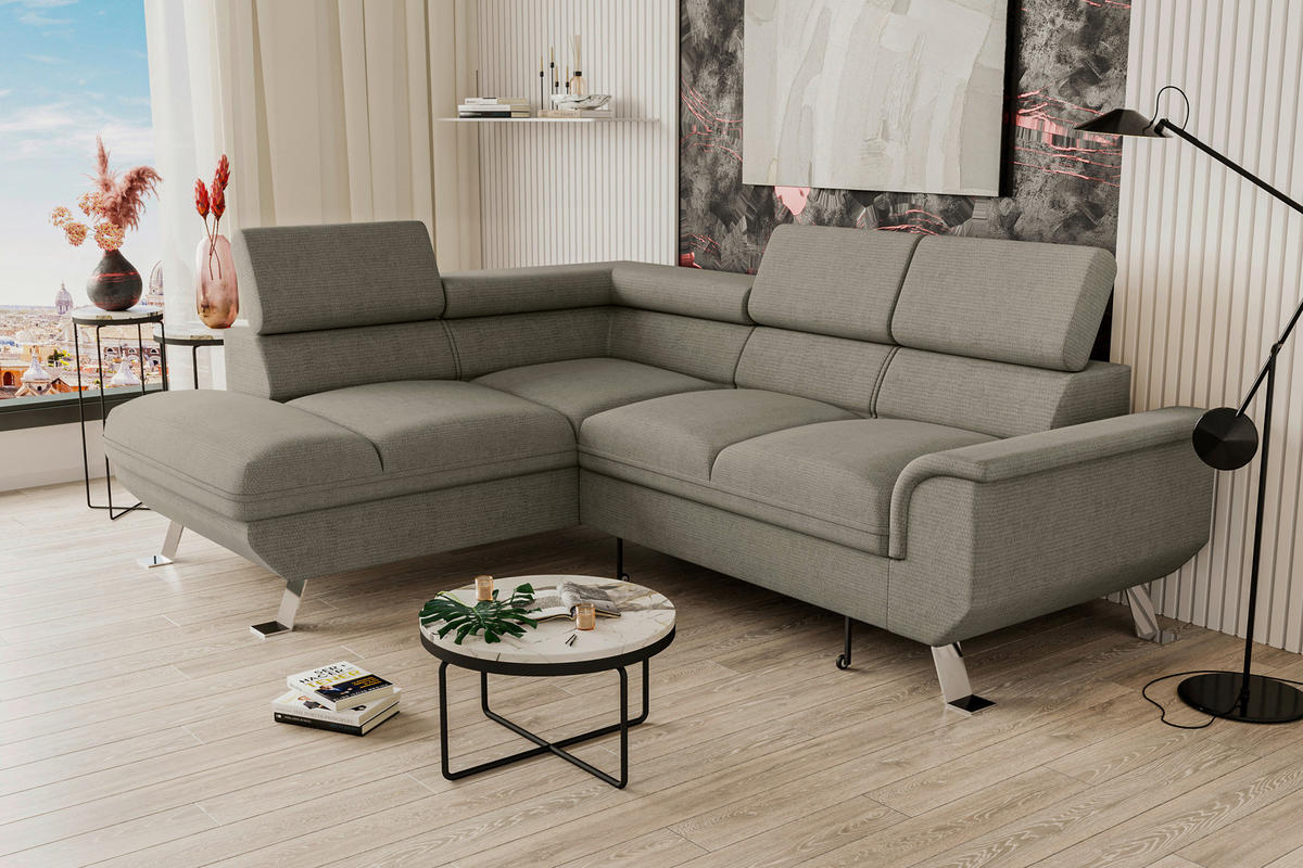 ECKSOFA in Struktur Greige  - Greige/Silberfarben, Konventionell, Textil/Metall (207/268cm) - MID.YOU