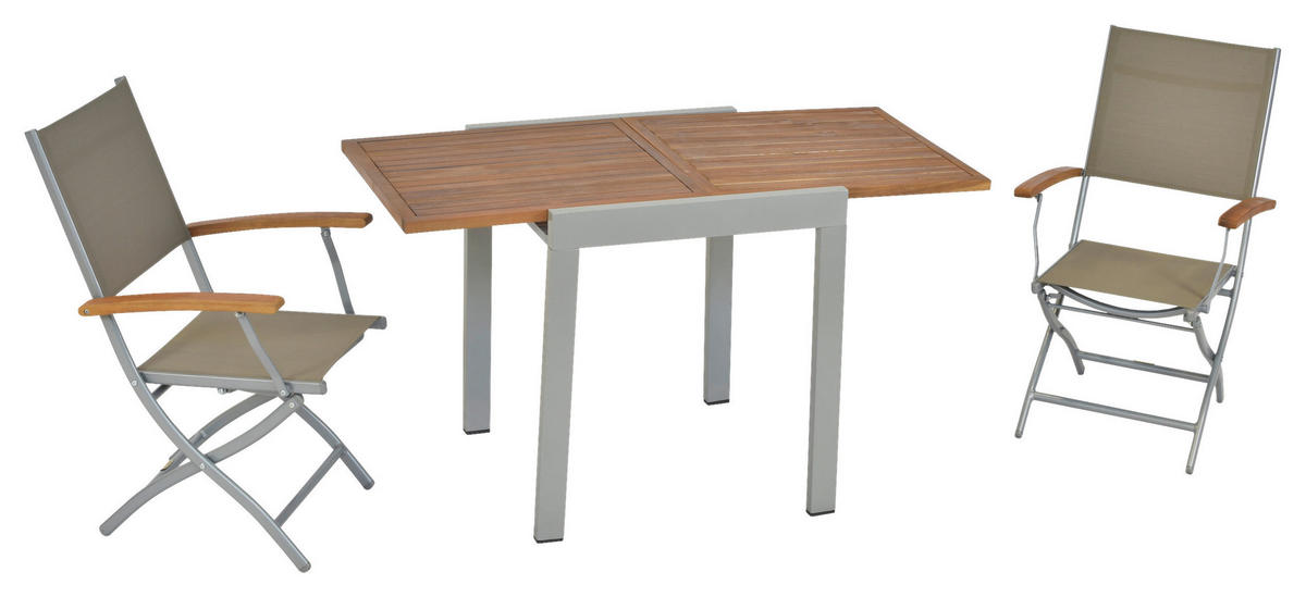 BALKONSET  - Beige/Silberfarben, MODERN, Holz/Kunststoff - Gardenson