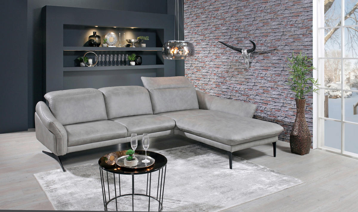 SEDEŽNA GARNITURA, pravo usnje siva  - siva/antracit, Design, kovina/usnje (285/203cm) - Himolla