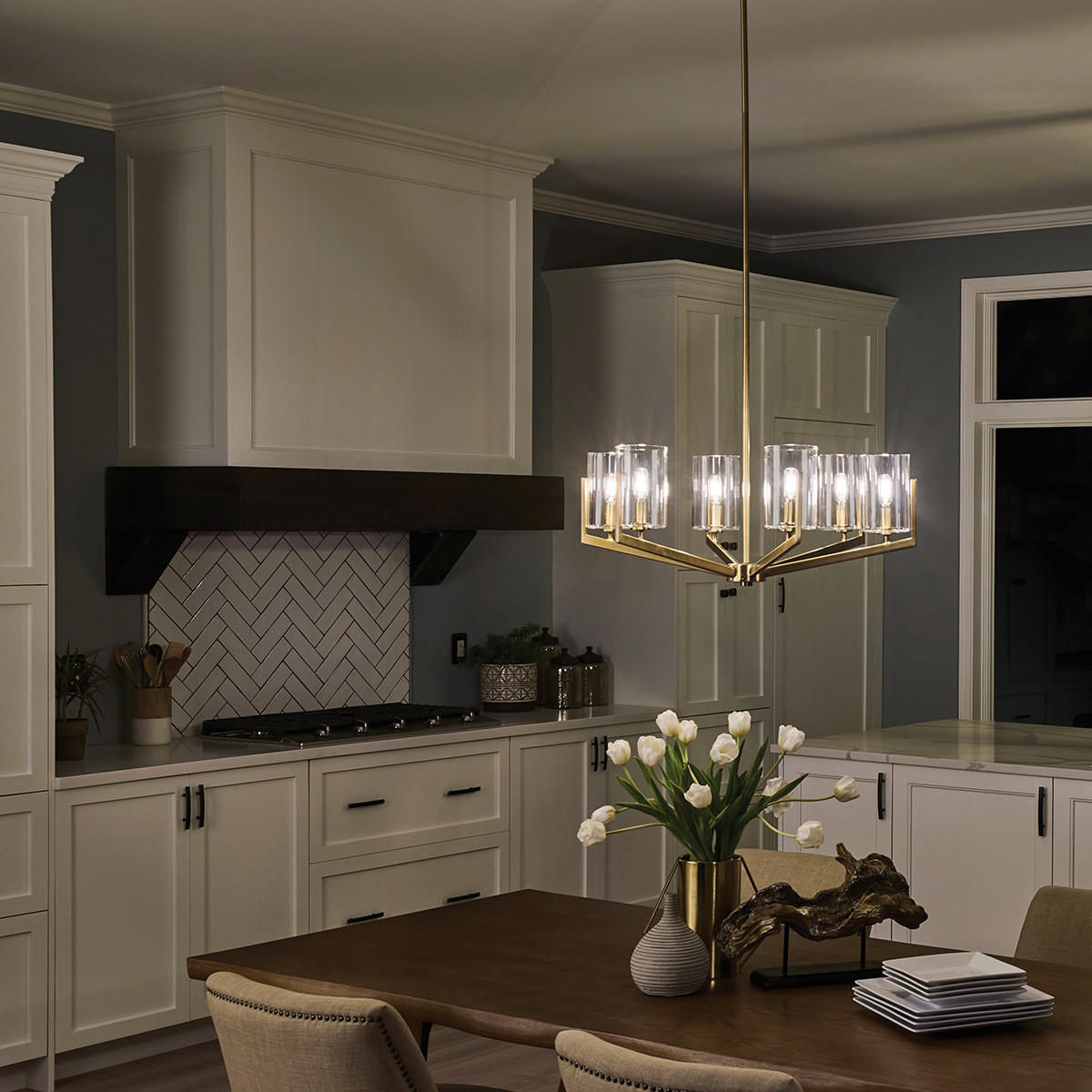 KRONLEUCHTER Elstead NYE 71.1/37.1 cm   - Messingfarben, KONVENTIONELL, Glas/Metall (71.1/37.1cm) - Elstead Lighting