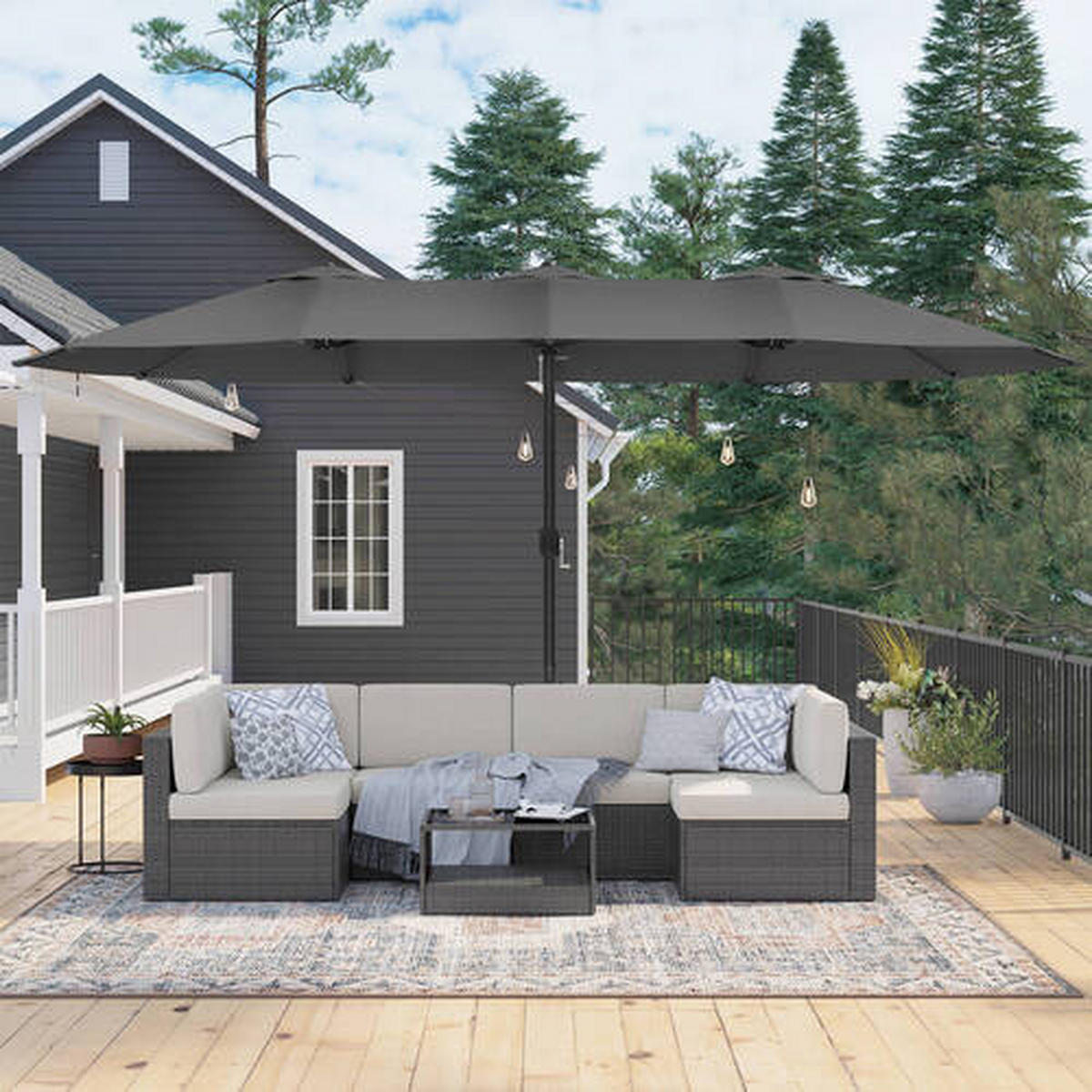 SONNENSCHIRM  460/270 cm  - Schwarz/Grau, Basics, Textil/Metall (460/270cm) - Modante