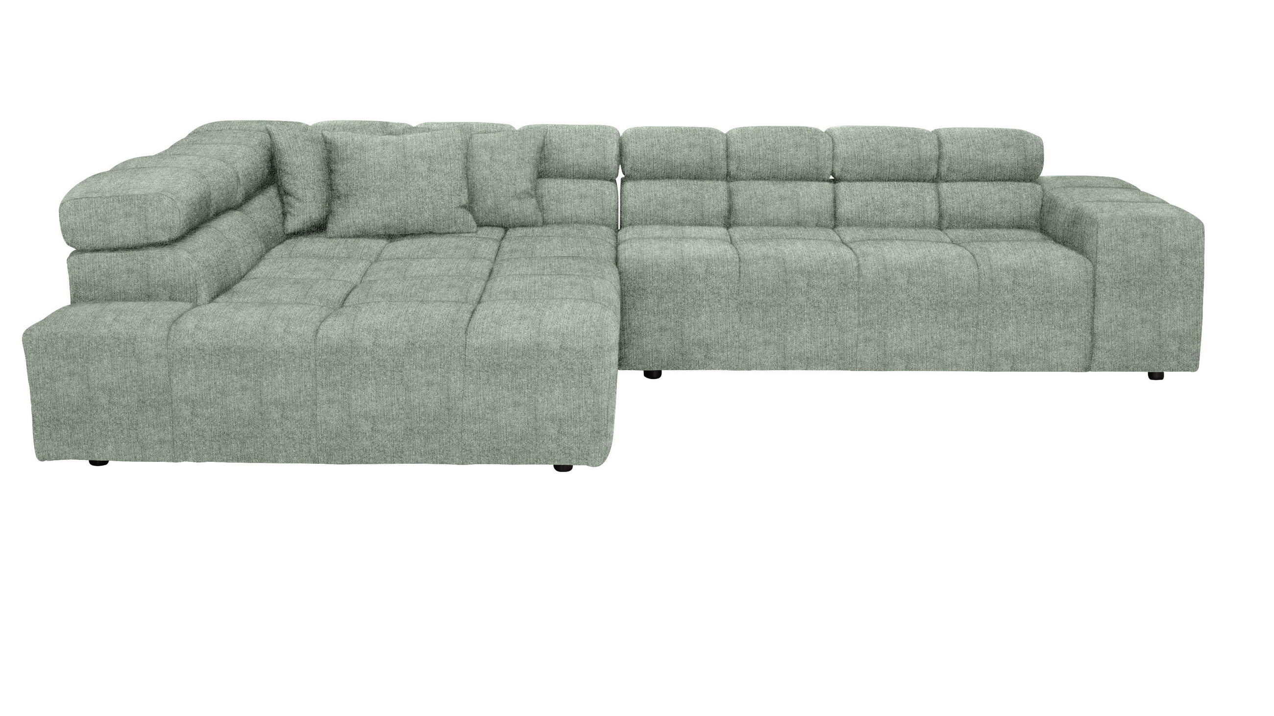 ECKSOFA Mintgrün Velours Zierkissen, Rücken echt, Kopfteilverstellung  - Schwarz/Grau, Design, Kunststoff/Textil (213/317cm) - Hom`in
