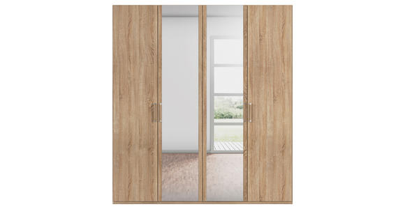 DREHTÜRENSCHRANK 201/223/60 cm 4-türig Sonoma Eiche - Silberfarben/Sonoma Eiche, Design, Glas/Holzwerkstoff (201/223/60cm) - Novel