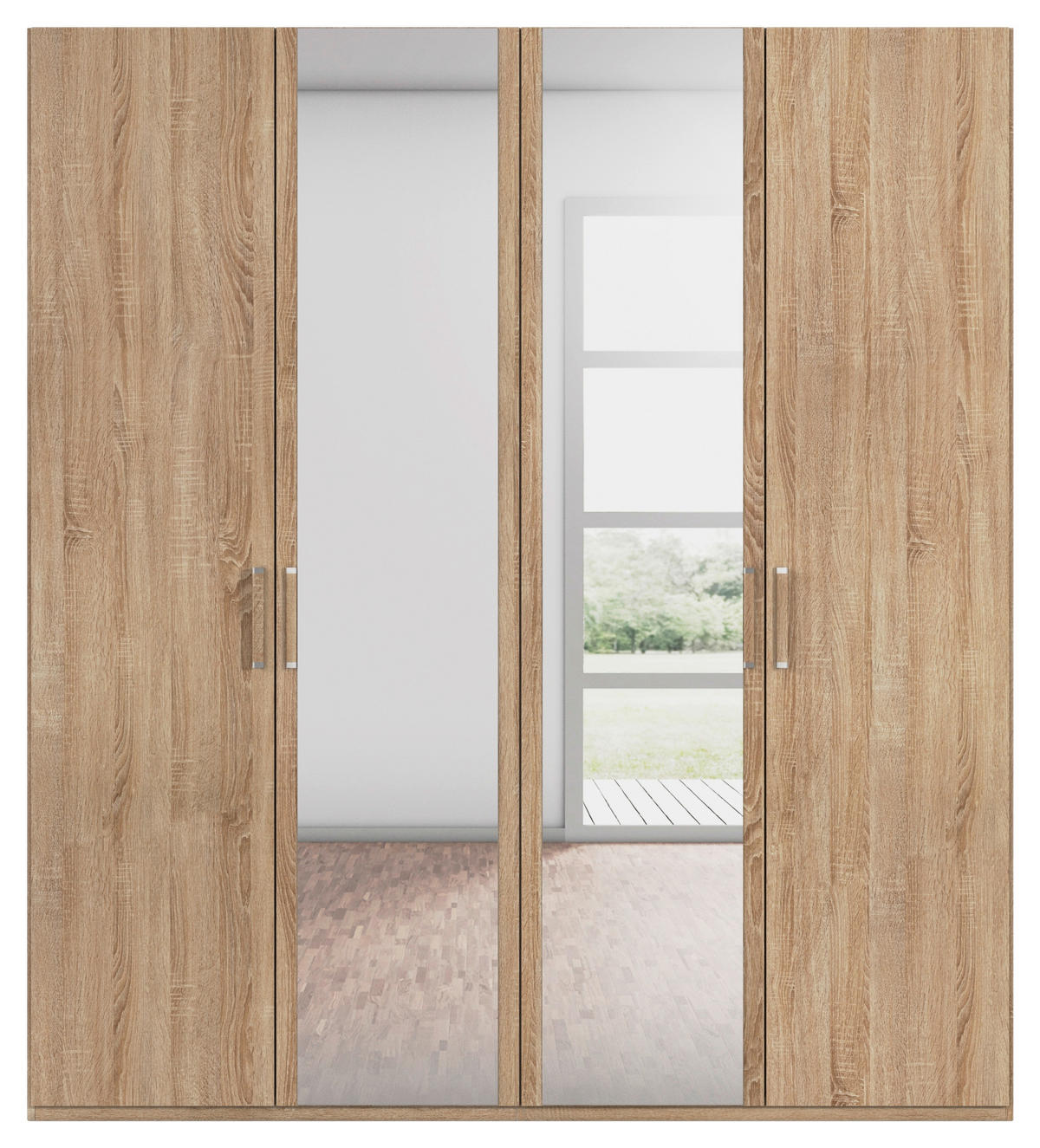 DREHTÜRENSCHRANK 201/223/60 cm 4-türig Sonoma Eiche  - Silberfarben/Sonoma Eiche, Design, Glas/Holzwerkstoff (201/223/60cm) - Novel