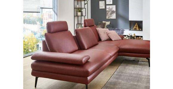 ECKSOFA in Echtleder Dunkelrot - Schwarz/Dunkelrot, Design, Leder/Metall (310/180cm) - Dieter Knoll