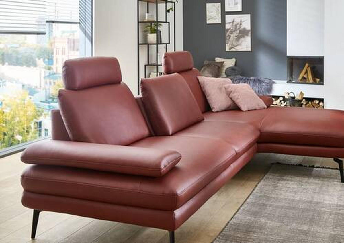 ECKSOFA in Echtleder Dunkelrot  - Schwarz/Dunkelrot, Design, Leder/Metall (310/180cm) - Dieter Knoll
