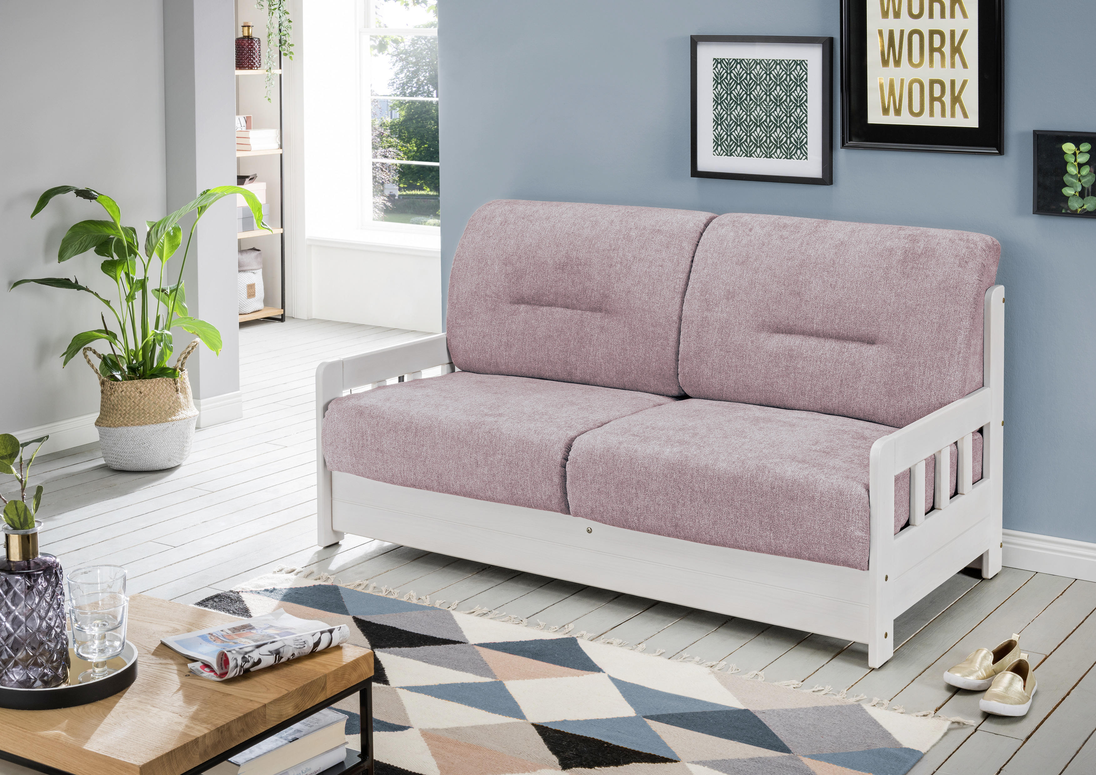 SCHLAFSOFA in Textil Rosa, Weiss  - Weiss/Rosa, Lifestyle, Holz/Textil (154/88/90cm) - Livetastic