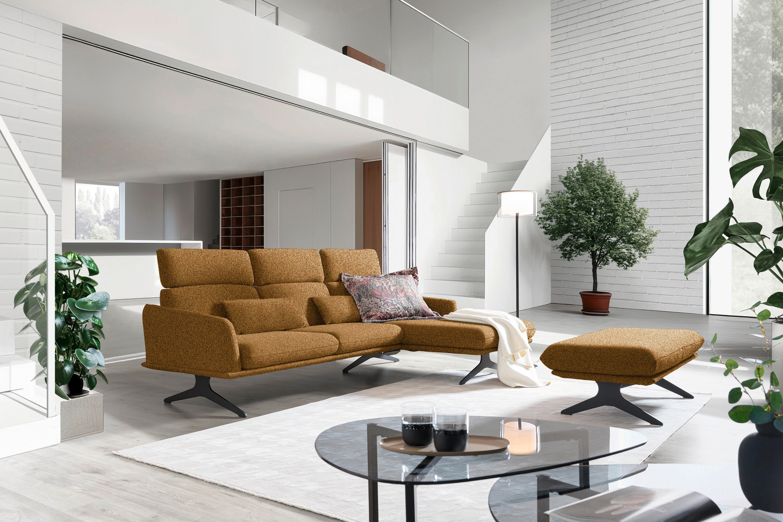 ECKSOFA in Flachgewebe Currygelb  259/152 cm  - Currygelb/Schwarz, Design, Textil/Metall (259/152cm) - Dieter Knoll