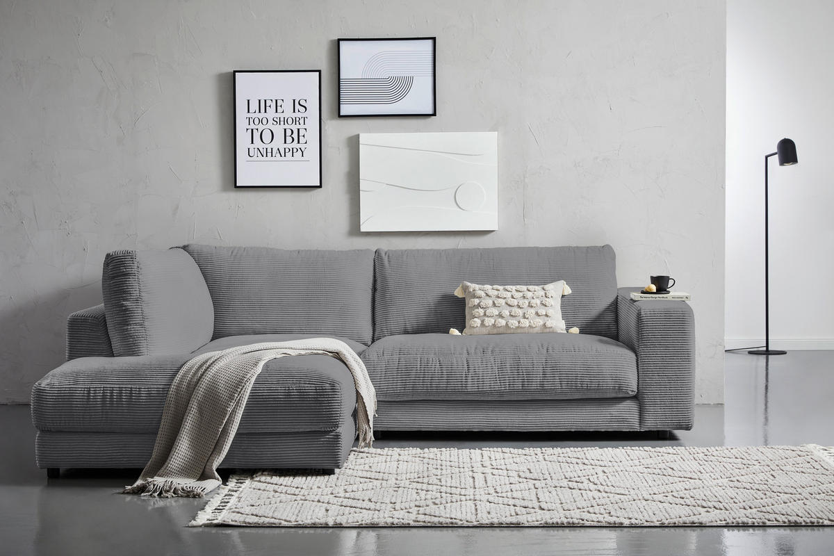 ECKSOFA in Cord Dunkelgrau  - Dunkelgrau/Schwarz, Design, Kunststoff/Textil (224/265cm) - Hom`in