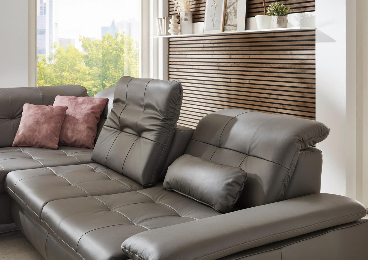 ECKSOFA in Echtleder Grau  - Grau, Basics, Leder/Metall (211/309cm) - Beldomo Speed