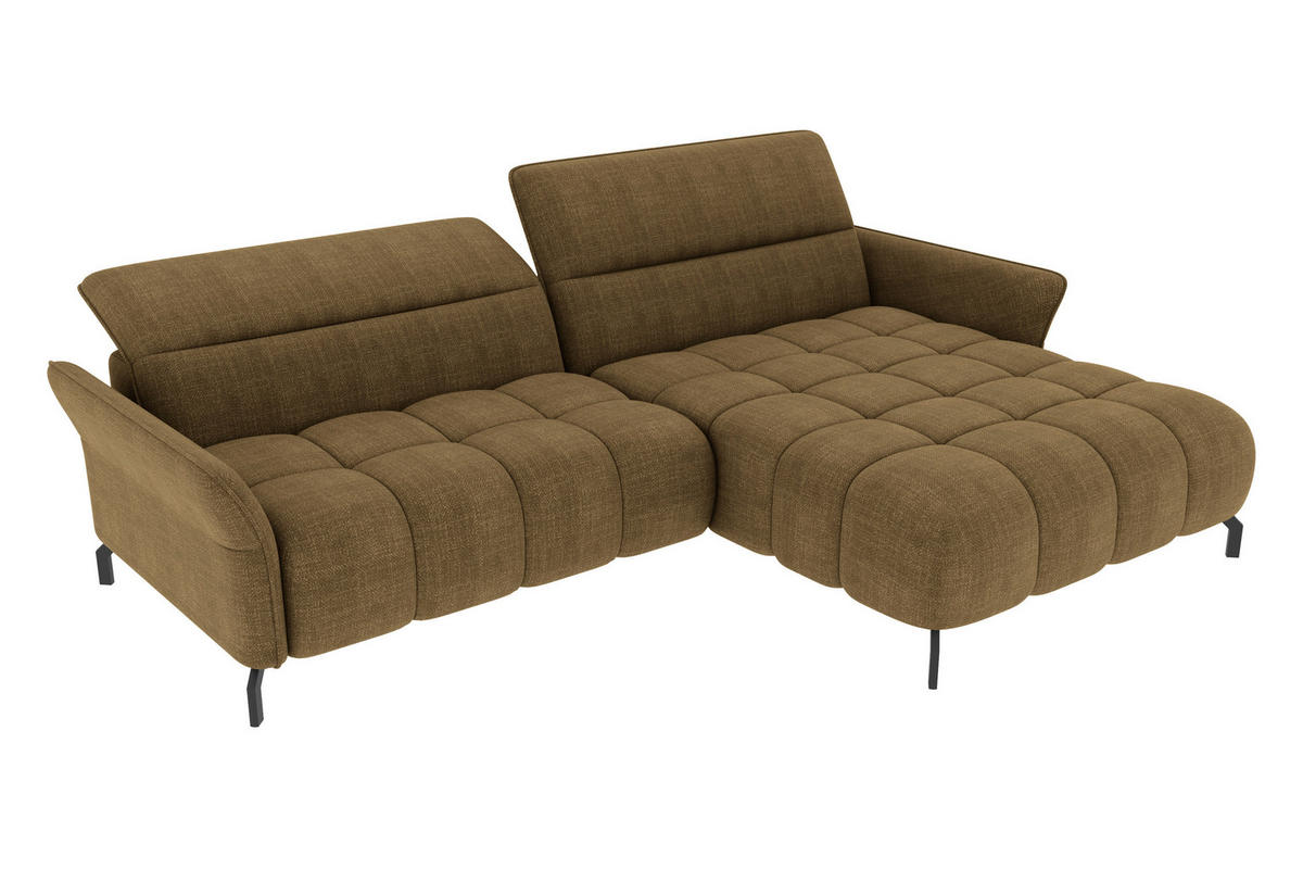 ECKSOFA  in Flachgewebe Olivgrün Rücken echt, Kopfteilverstellung, Sitztiefenverstellung  272/175 cm  - Schwarz/Olivgrün, KONVENTIONELL, Textil/Metall (272/175cm) - Carryhome