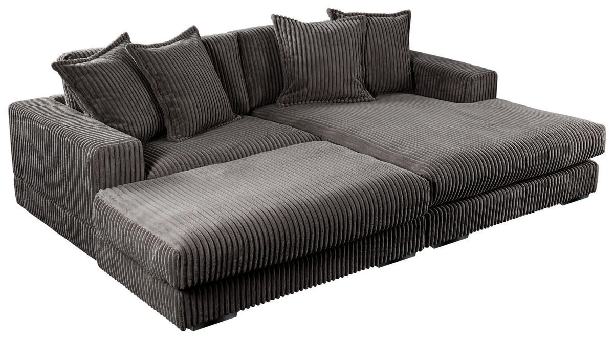ECKSOFA  Cord Grau  - Schwarz/Grau, Basics, Kunststoff/Textil (285/195cm) - Livetastic