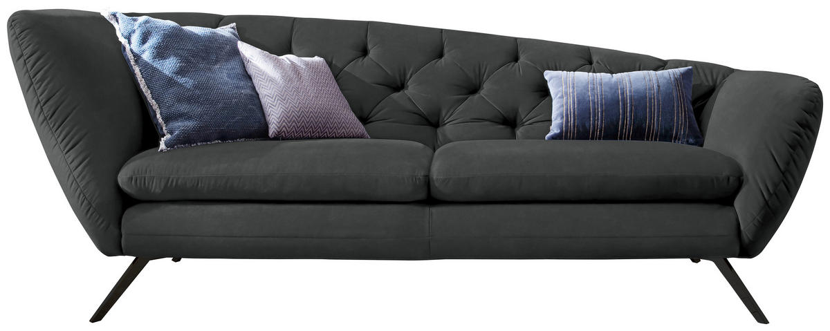 CHESTERFIELD-SOFA  in Mikrofaser Dunkelgrau  - Dunkelgrau/Schwarz, Design, Textil/Metall (223/84/90cm) - Pure Home Lifestyle