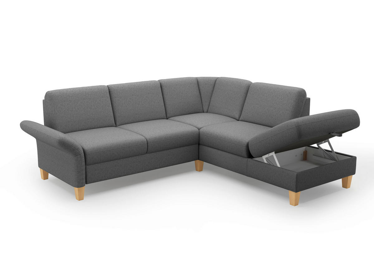 ECKSOFA ROCHELLE E Dunkelgrau Flachgewebe  - Eichefarben/Dunkelgrau, KONVENTIONELL, Holz/Textil (240/216cm) - Sit & More