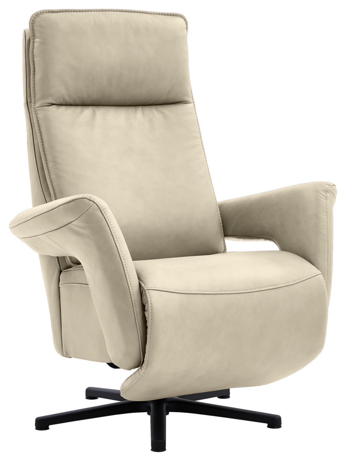RELAXSESSEL in Leder Creme, Naturfarben  - Creme/Schwarz, Design, Leder/Metall (83/112/87-174cm) - Valdera