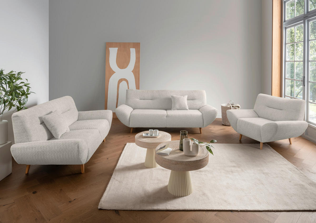 SESSEL in Bouclé Weiss  - Wildeiche/Weiss, Konventionell, Holz/Textil (111/81/90cm) - MID.YOU