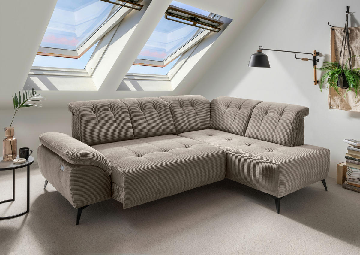 ECKSOFA in Cord Graubraun  - Graubraun/Schwarz, Modern, Textil/Metall (272/200cm) - Livetastic