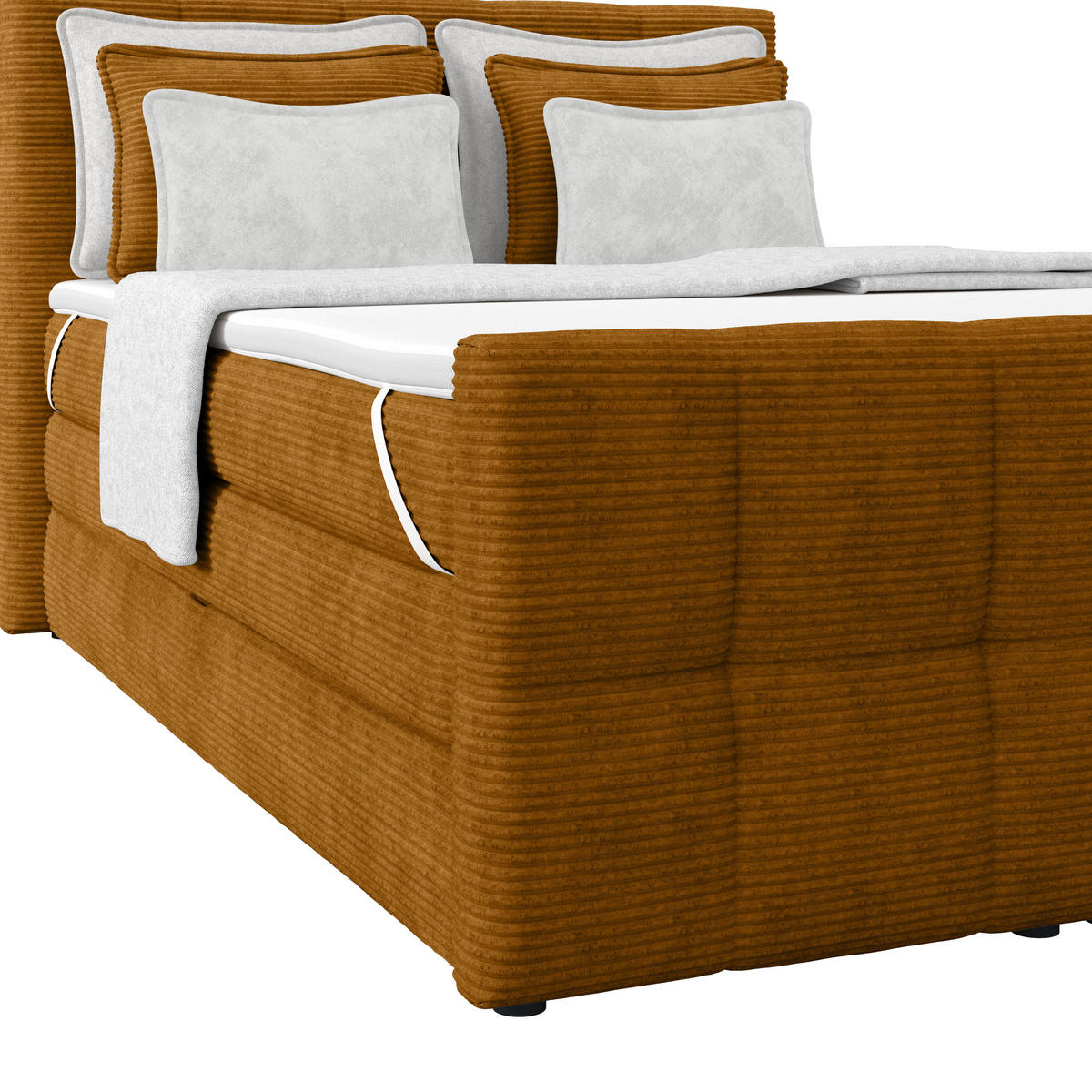 BOXSPRINGBETT 140/200 cm,  in Senfgelb, gepolstertes Kopfteil, Bettkasten, Topper, Matratzen, H4 + H4 = sehr fest  - Senfgelb, KONVENTIONELL, Holz/Holzwerkstoff (140/200cm)