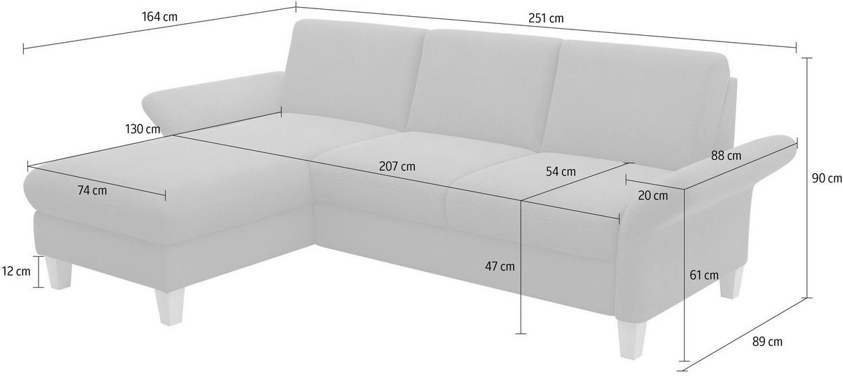 ECKSOFA ROCHELLE E Graphitfarben Flachgewebe  - Eichefarben/Graphitfarben, KONVENTIONELL, Holz/Textil (164/251cm) - Sit & More