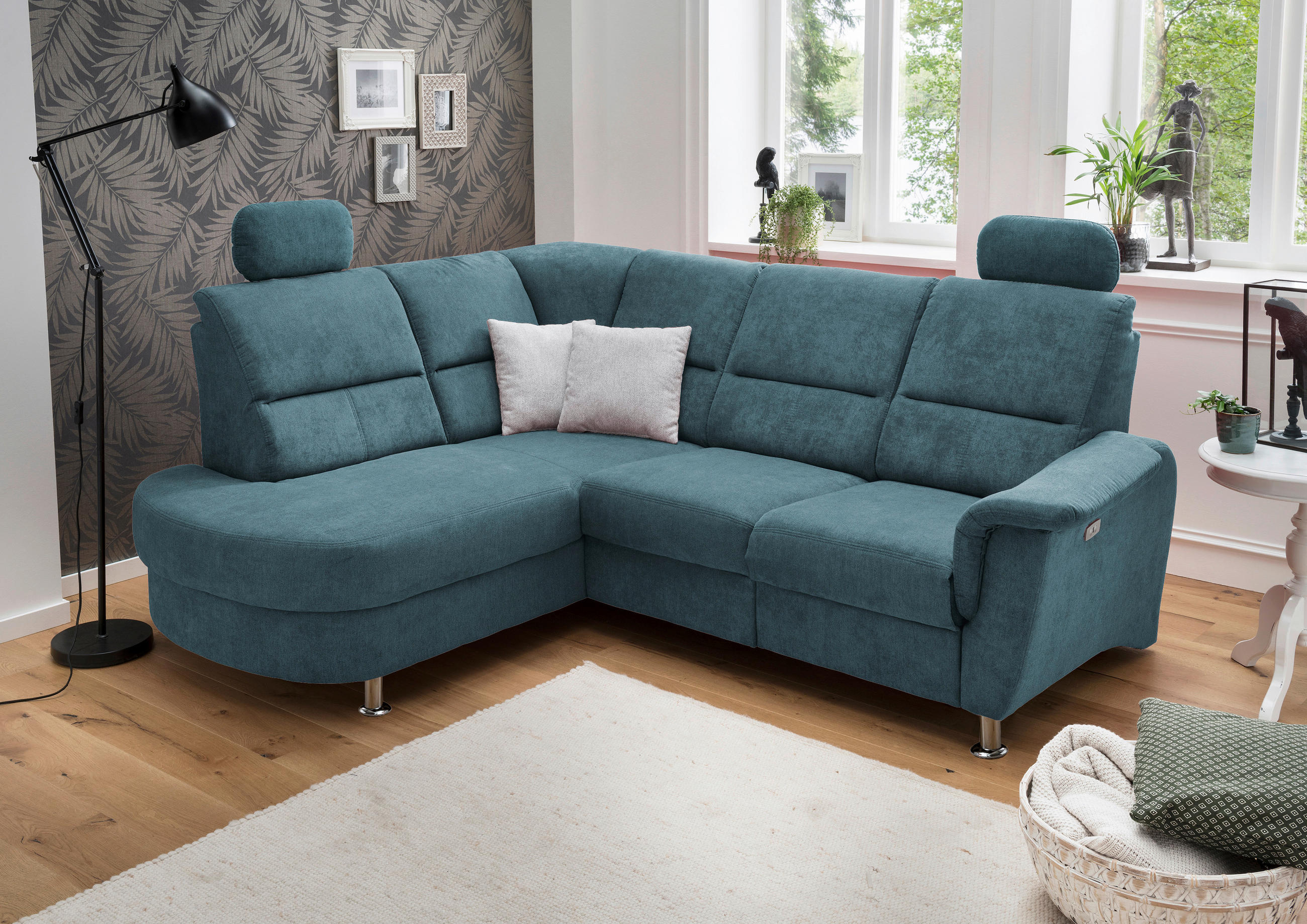 ECKSOFA Mikrofaser  - Chromfarben, Konventionell, Textil/Metall (184/231cm) - Livetastic