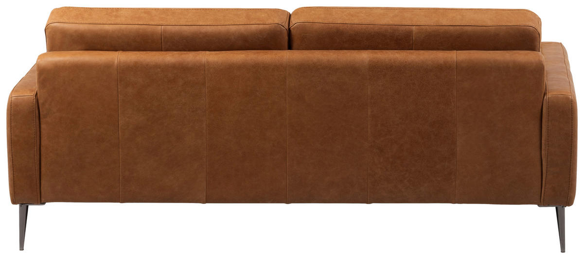3-SITZER-SOFA SPRING Echtleder Cognac  - Cognac/Schwarzchrom, Design, Leder/Metall (187/85/92cm) - Livetastic