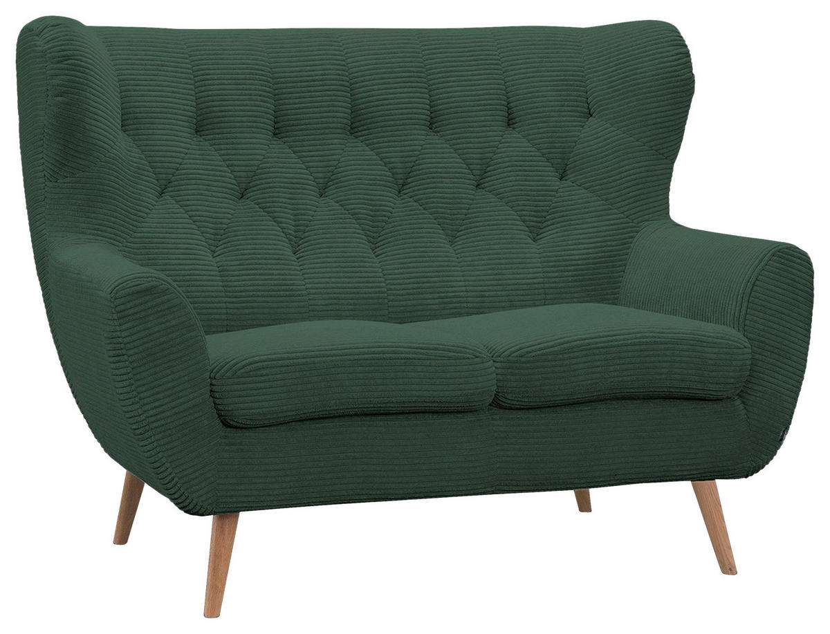 2-SITZER-SOFA Cord Grün  - Eichefarben/Grün, Design, Holz/Textil (137/101/95cm) - Stylife