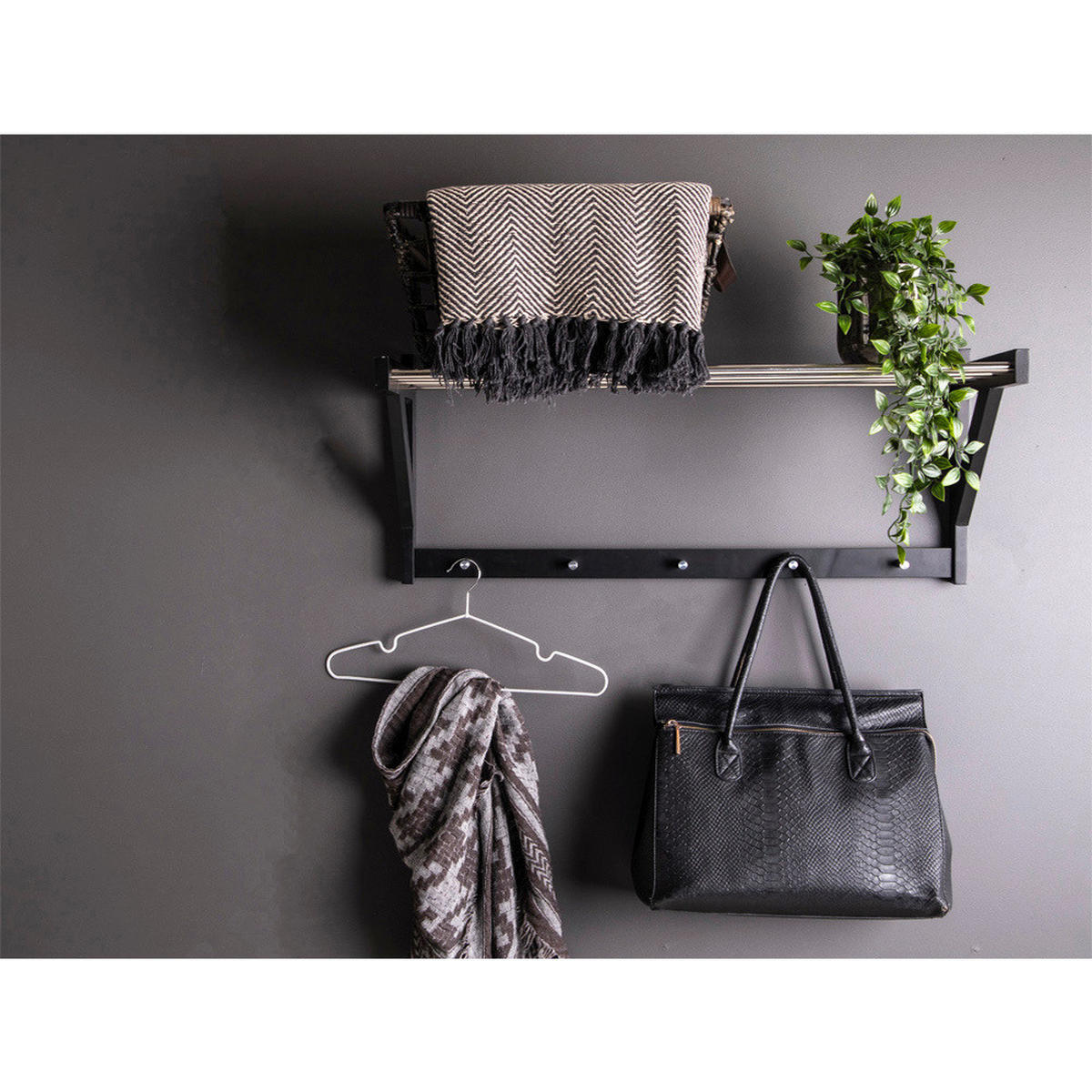 HUTABLAGE  in Pappel Schwarz, Silberfarben  - Silberfarben/Schwarz, Basics, Holz/Metall (32/34/78cm)