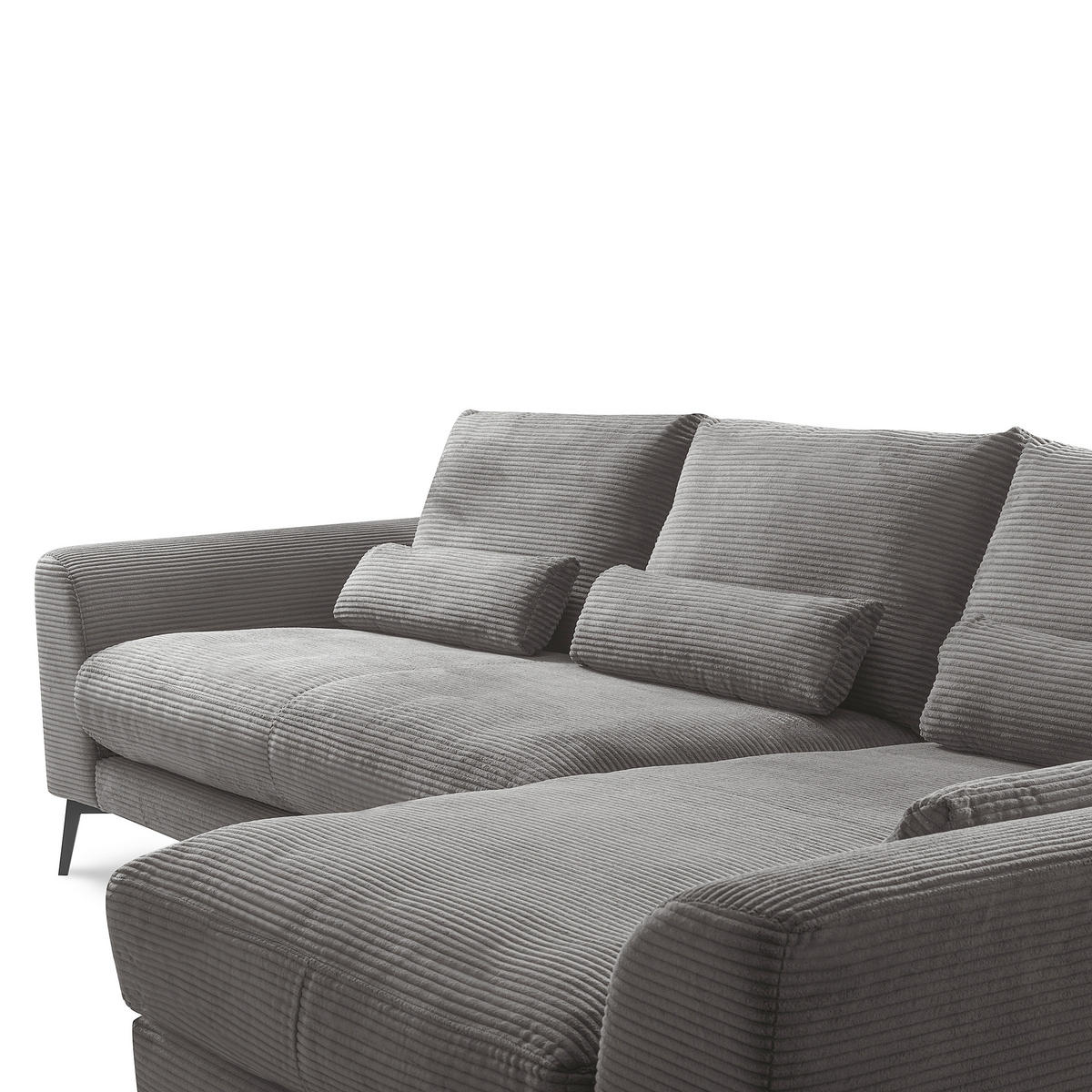 ECKSOFA Grau Cord Nierenkissen, Rückenkissen  - Schwarz/Grau, Design, Textil/Metall (313/172cm) - P & B