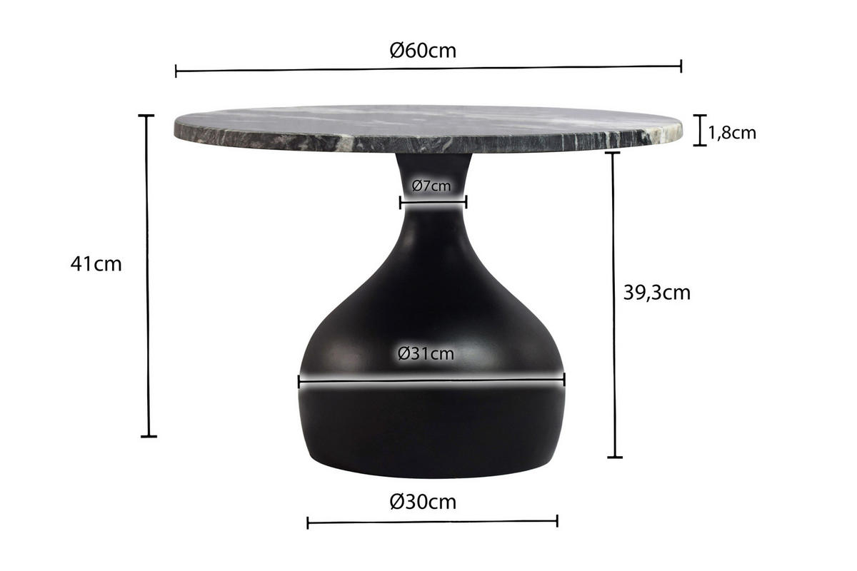 COUCHTISCH in Stein 60/60/41 cm  - Schwarz, Design, Stein/Metall (60/60/41cm) - MID.YOU