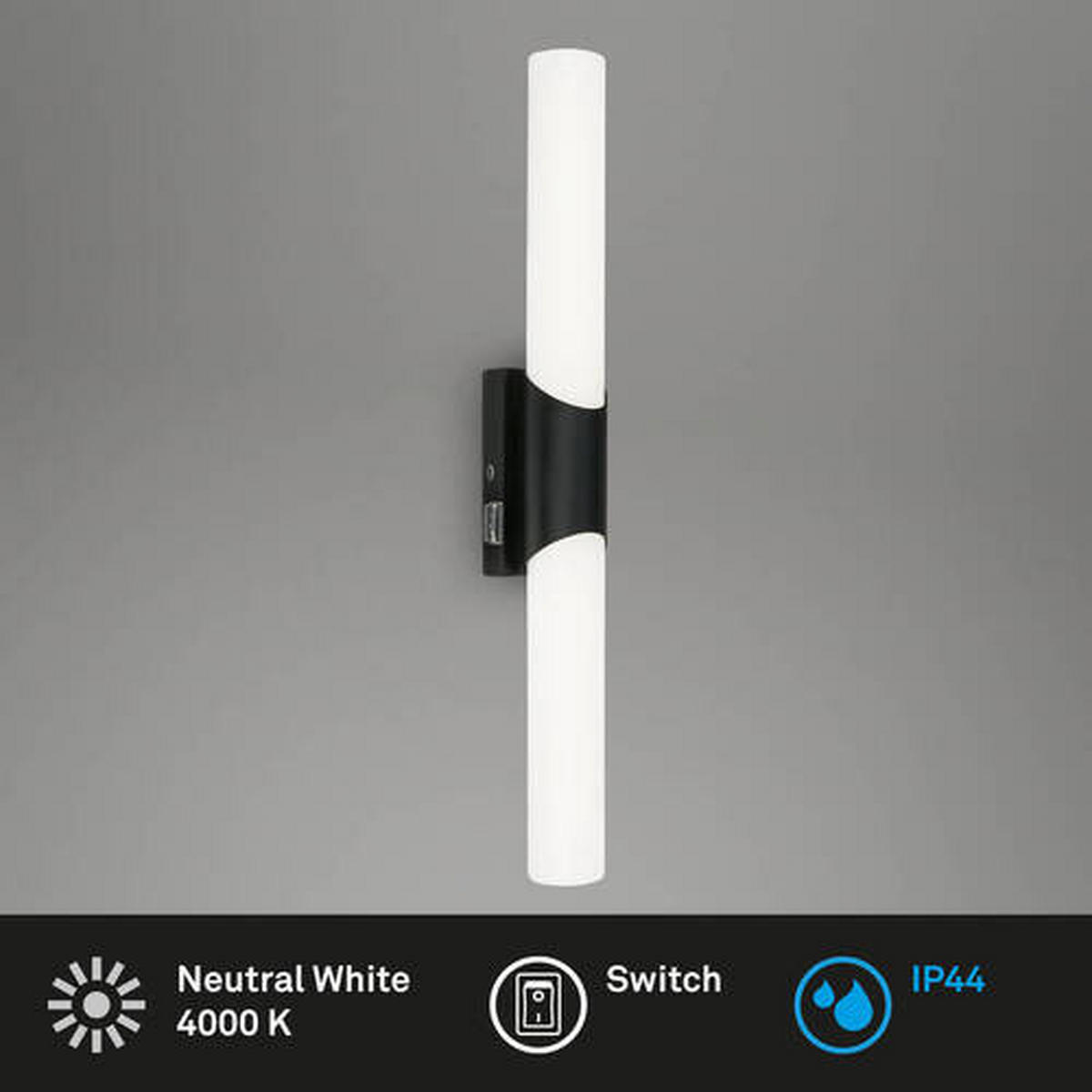 KUPAONSKA SVJETILJKA ZIDNA Klak  - crna, Basics, metal/plastika (47/6,5cm)
