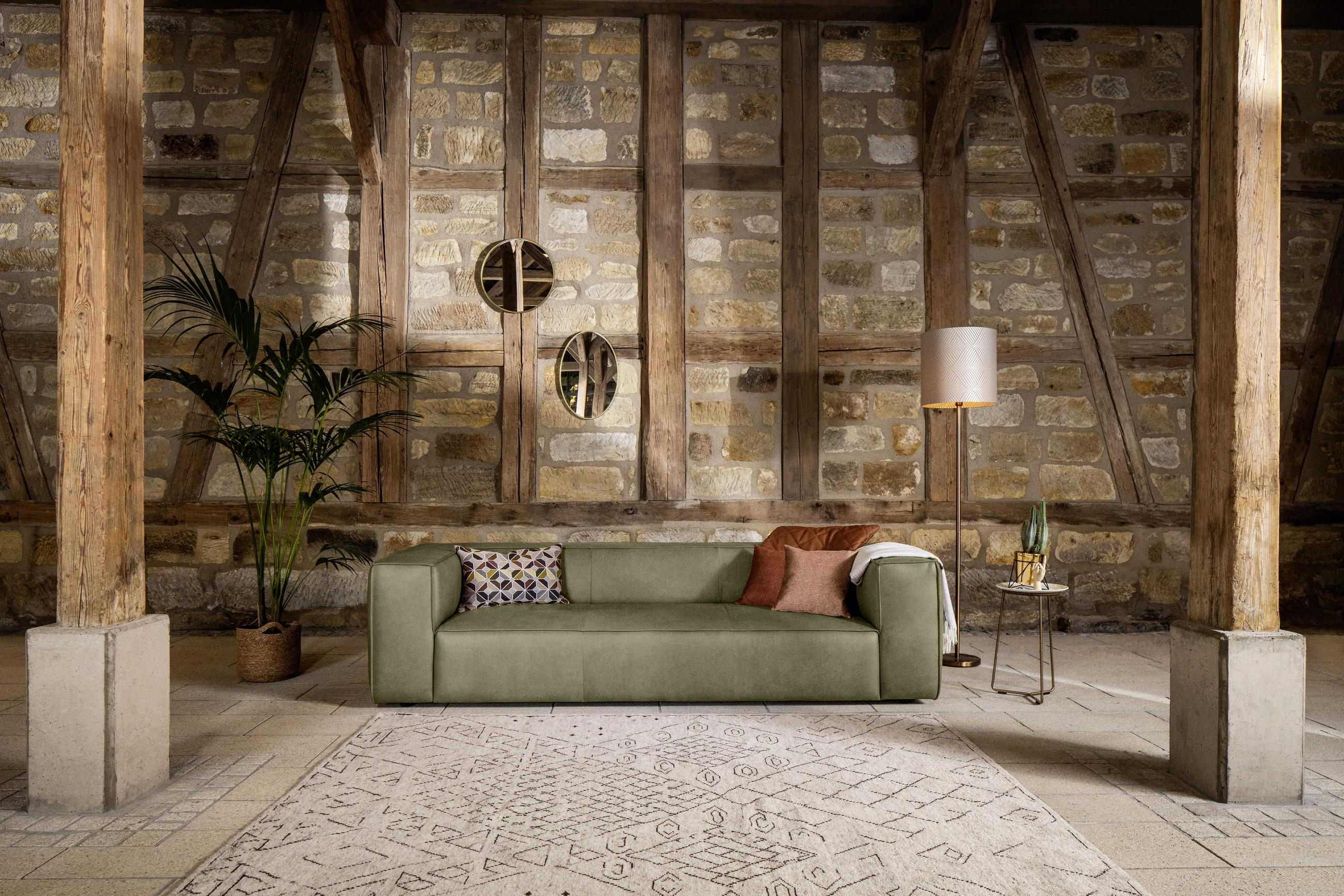 3-SITZER-SOFA Echtleder Grün  - Schwarz/Grün, MODERN, Leder/Kunststoff (260/66/104cm) - Chilliano
