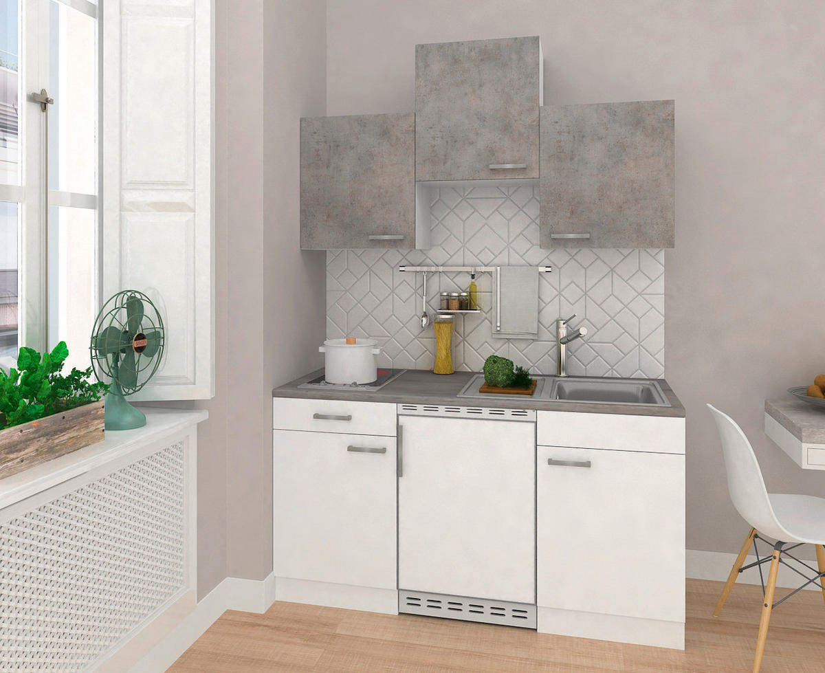 MINIKÜCHE 150 cm   in Grau, Weiß  - Alufarben/Weiß, KONVENTIONELL, Holzwerkstoff/Kunststoff (150cm) - Respekta