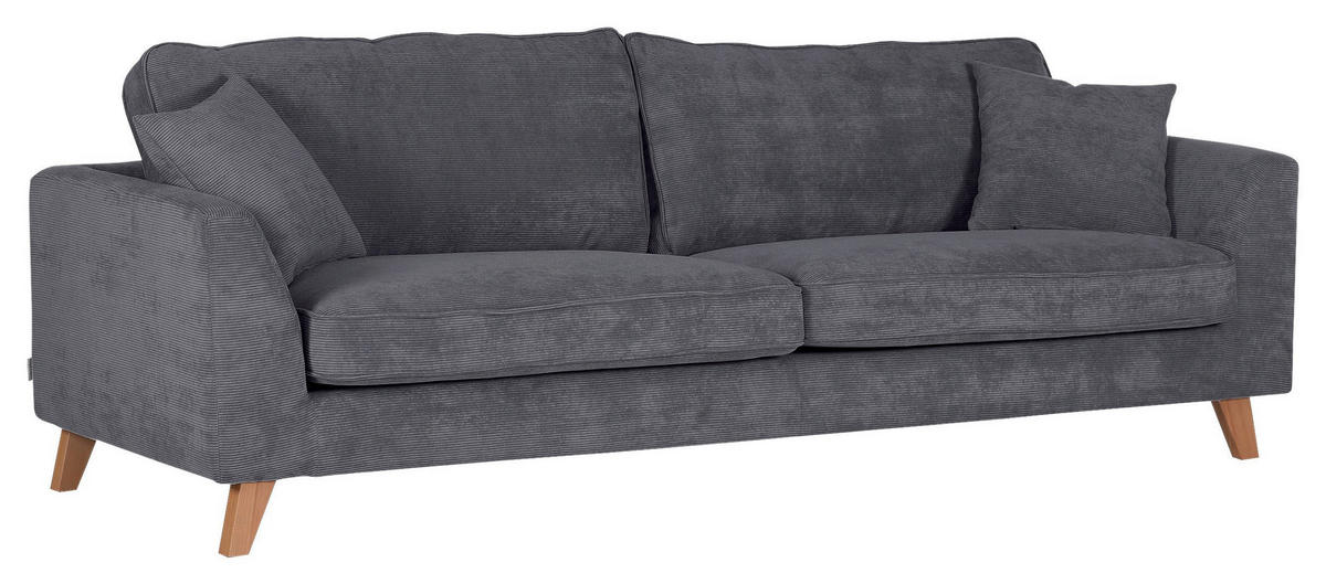 BIGSOFA Cord Dunkelgrau  - Dunkelgrau/Buchefarben, Design, Holz/Textil (240/63/90cm) - Carryhome