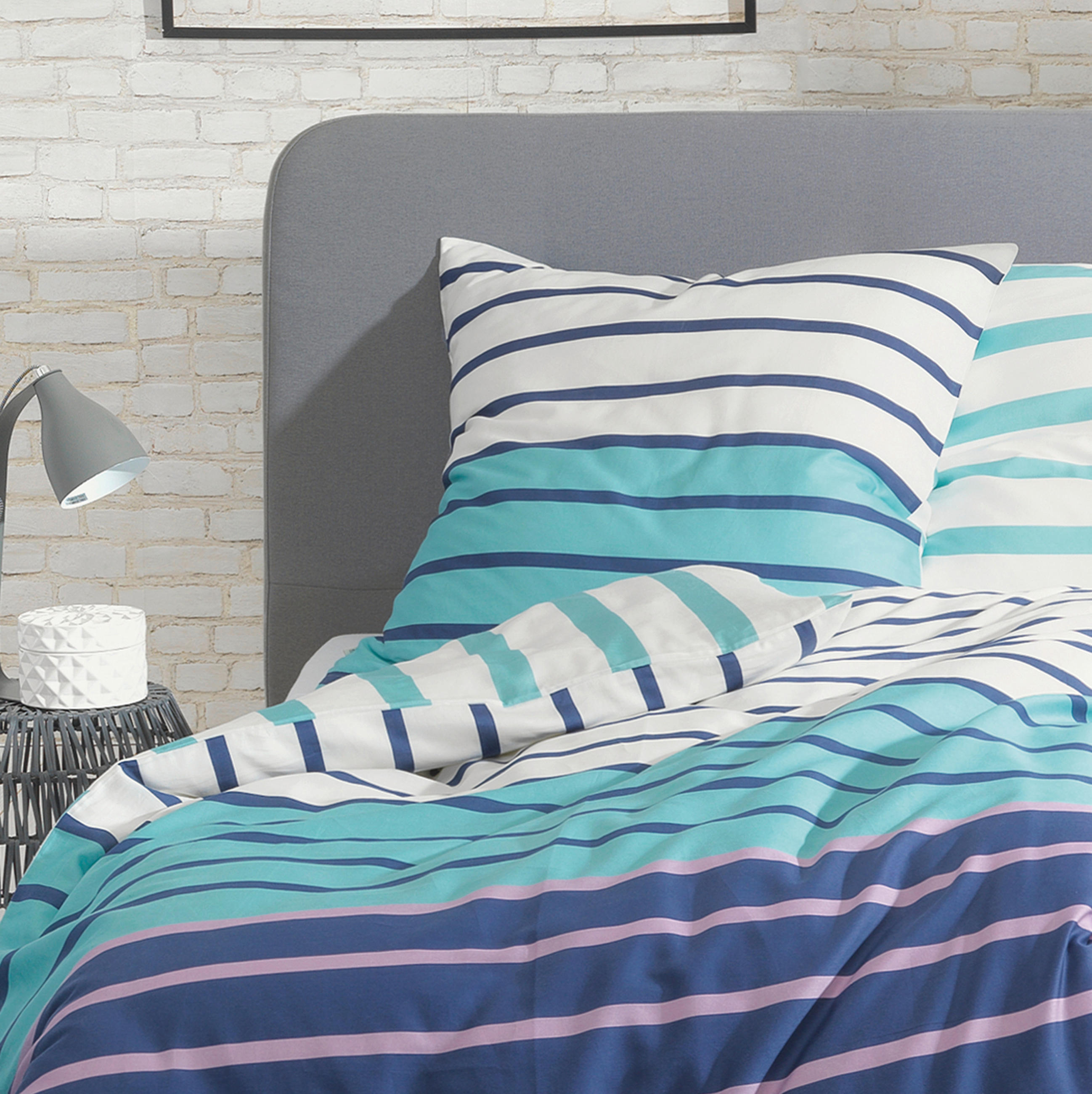 WENDEBETTWÄSCHE E-Jaimie-B Satin - Türkis/Weiß, Basics, Textil (135/200cm) - Esprit