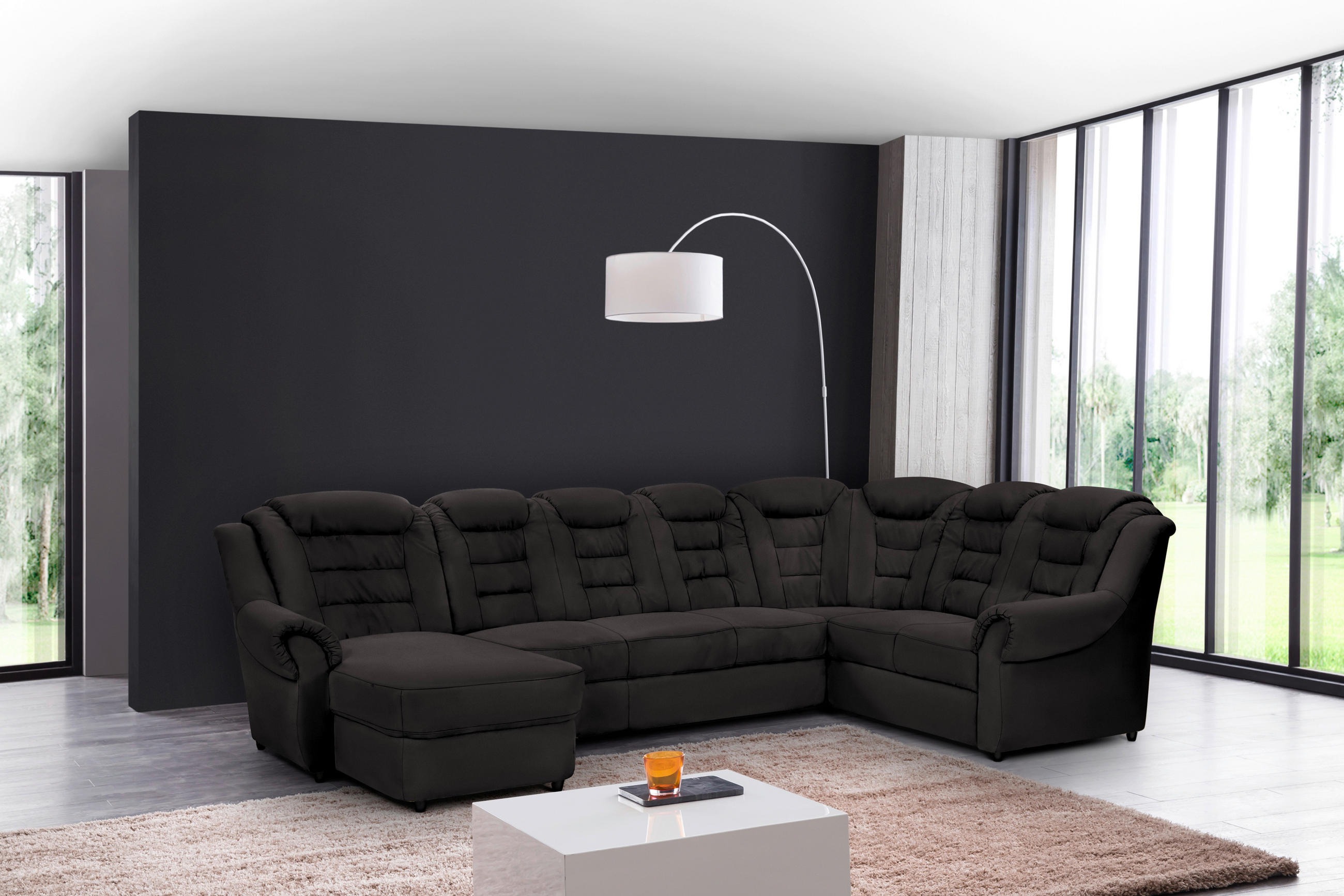 WOHNLANDSCHAFT in Lederlook Schwarz - Schwarz, Konventionell, Kunststoff/Textil (165/333/216cm) - Livetastic