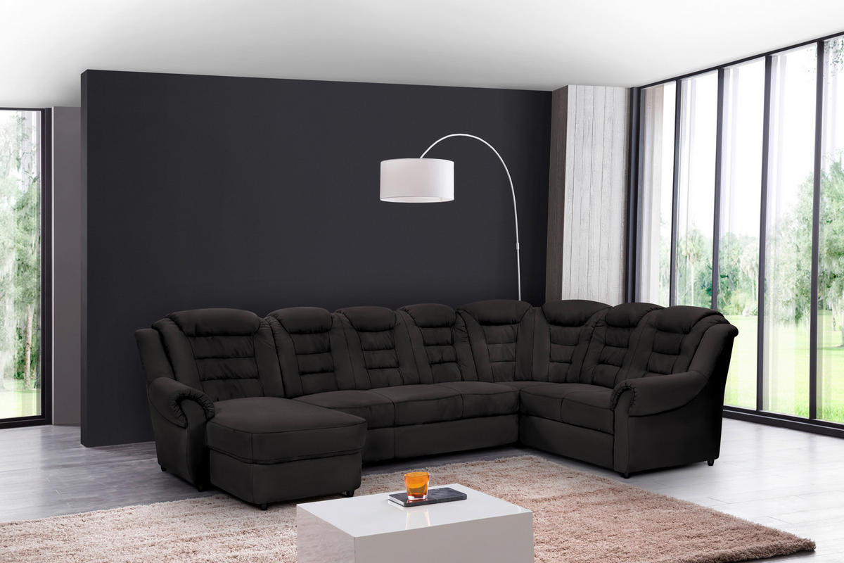 WOHNLANDSCHAFT in Lederlook Schwarz  - Schwarz, Konventionell, Kunststoff/Textil (165/333/216cm) - Livetastic
