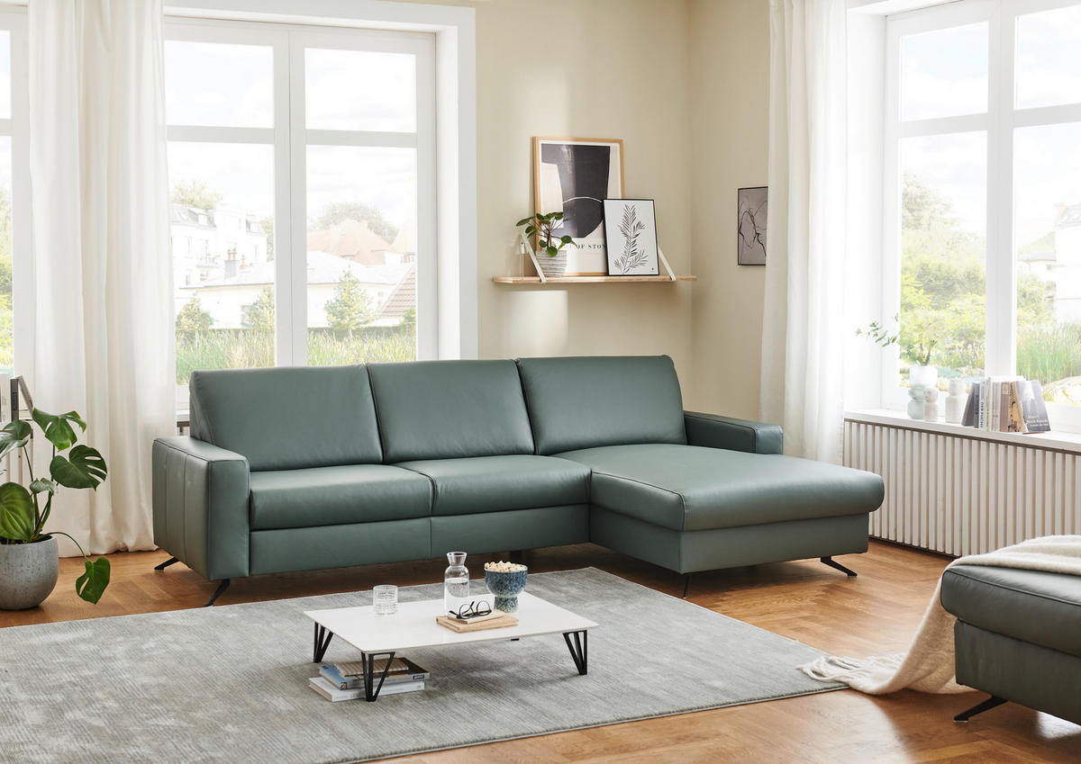 ECKSOFA Beldomo premium Opal Echtleder  - Opal/Schwarz, Design, Leder/Metall (267/165cm) - Beldomo Premium
